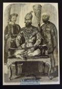 India - The Eldest Son of the King of Delhi, His Treasurer and Physician original engraving 1857