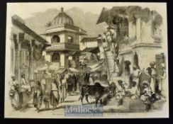 India - The Bazaar Oodipoor Rajpootana original engraving 1858 from a drawing by W. Carpenter with