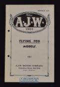 A.J.W. Motor Cycles 1931 Sales Catalogue A period 4 page Sales Catalogue, illustrating three