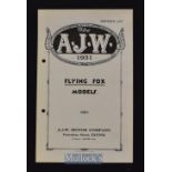 A.J.W. Motor Cycles 1931 Sales Catalogue A period 4 page Sales Catalogue, illustrating three