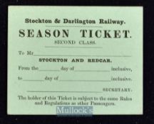 Stockton and Darlington Railway Company, c.1850-60s Ticket 2nd Class season ticket between