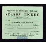 Stockton and Darlington Railway Company, c.1850-60s Ticket 2nd Class season ticket between