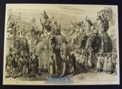 India - Arrival of the Prince of Wales at Agra original double page engraving 1876 after W.