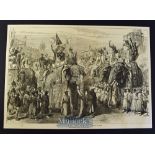 India - Arrival of the Prince of Wales at Agra original double page engraving 1876 after W.