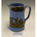 Prattware Ceramics: Scarce Blue Water Jug depicts Fox Hunting in Gold & Black transfer design
