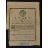 1653 Scarce Commonwealth Broadside Act – 2nd August Parliament: An Act for taking away fines upon