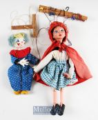 Two Pelham Puppets Little Red Riding Hood and a Clown both unboxed, Little Red Riding Hood unmarked.