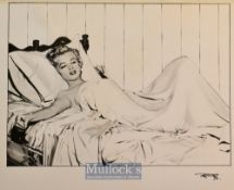 Marilyn Monroe ‘Niagara - In Bed’ Fine Pencil Drawing – finely executed with ‘RF76’ signed in pen