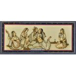 Fine Indian Miniature painting gouache on ivorine 19th century depicts a prince with four female