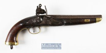 Early 19th century Smoothbore Flintlock Sea Service Pistol with lanyard ring to butt, believed to be