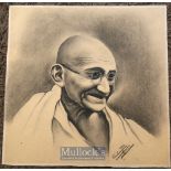 Detailed portrait study of Mahatma Mohandas Karamchand Gandhi c1940s an Indian lawyer, anti-colonial