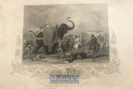 India - The Siege of Mooltan original steel engraving c1850s The houdah of Mulrajs elephant stuck