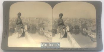 India - Original stereo view photo Birdseye view of the holy city of Amritsar from the Baba Atal