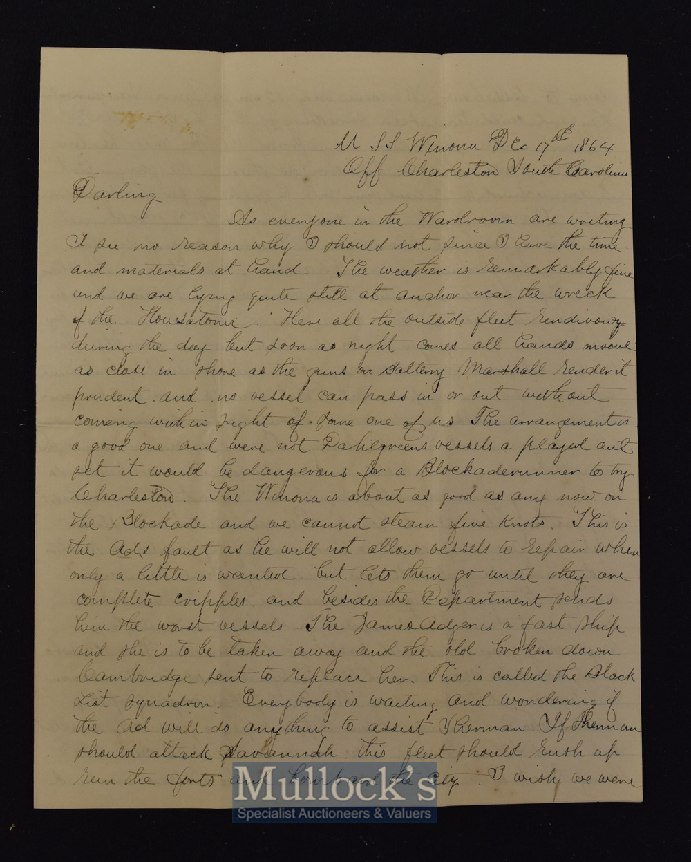 Very Interesting Civil War Letter By A Union Naval Officer On Blockade Duty Off The Port Of