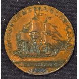 Gloucester & Berkley Ship Canal Half Penny Token, 1797 Obverse; East Indiamen Ship. Reverse; view of