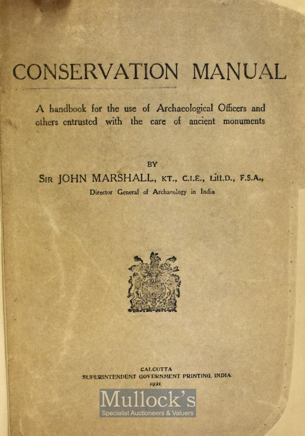 1921 Conservation Manual – A handbook for the use of archaeological officers and others entrusted - Image 2 of 2