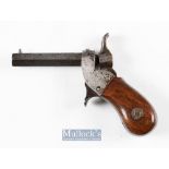 19th century Small Percussion .25 Bore Pocket Pistol with hexagonal barrel with proofing marks to