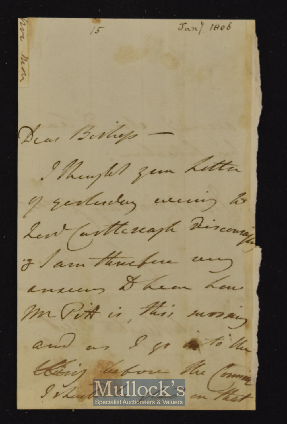 Pitt on his death bed – Anxious Enquiry into his health – John Pratt (Lord Camden) 1806 Autograph