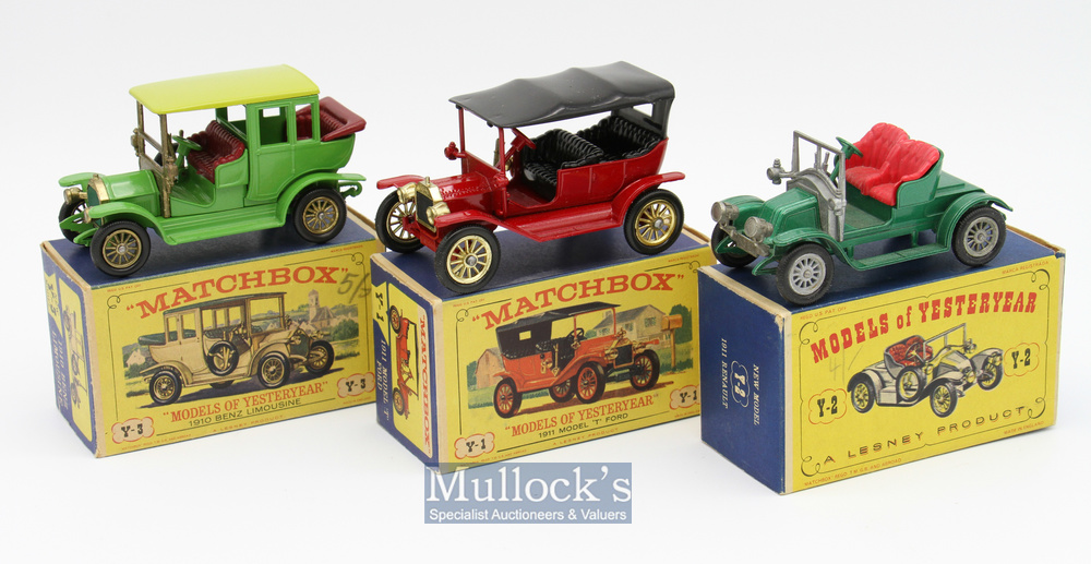 Matchbox Diecast Lesney Models of Yesteryear 1911 Renault Y2 plus 1911 Model T Ford Y1 and 1910 Benz