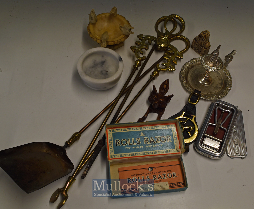 Good Set of Edwardian Fire Implements in heavy quality brass with Empire revival handles, together
