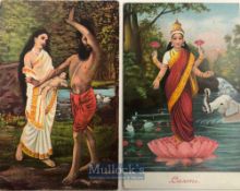 India & Punjab – Hindu Mythology Postcards Two original vintage postcard s, one of Laxmi, and the