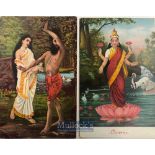 India & Punjab – Hindu Mythology Postcards Two original vintage postcard s, one of Laxmi, and the