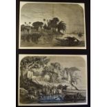 India - Two engravings after paintings by Berard The Abolutions on the Banks of the Ganges and