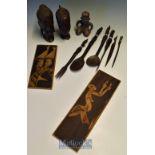 Collection of Wooden African Tourist Ware - To consist of 2 heads, 3 figures 35cm high together with