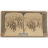 India – c1900 real photo stereo view showing Sikh footmen depicted with spears, umbrellas and
