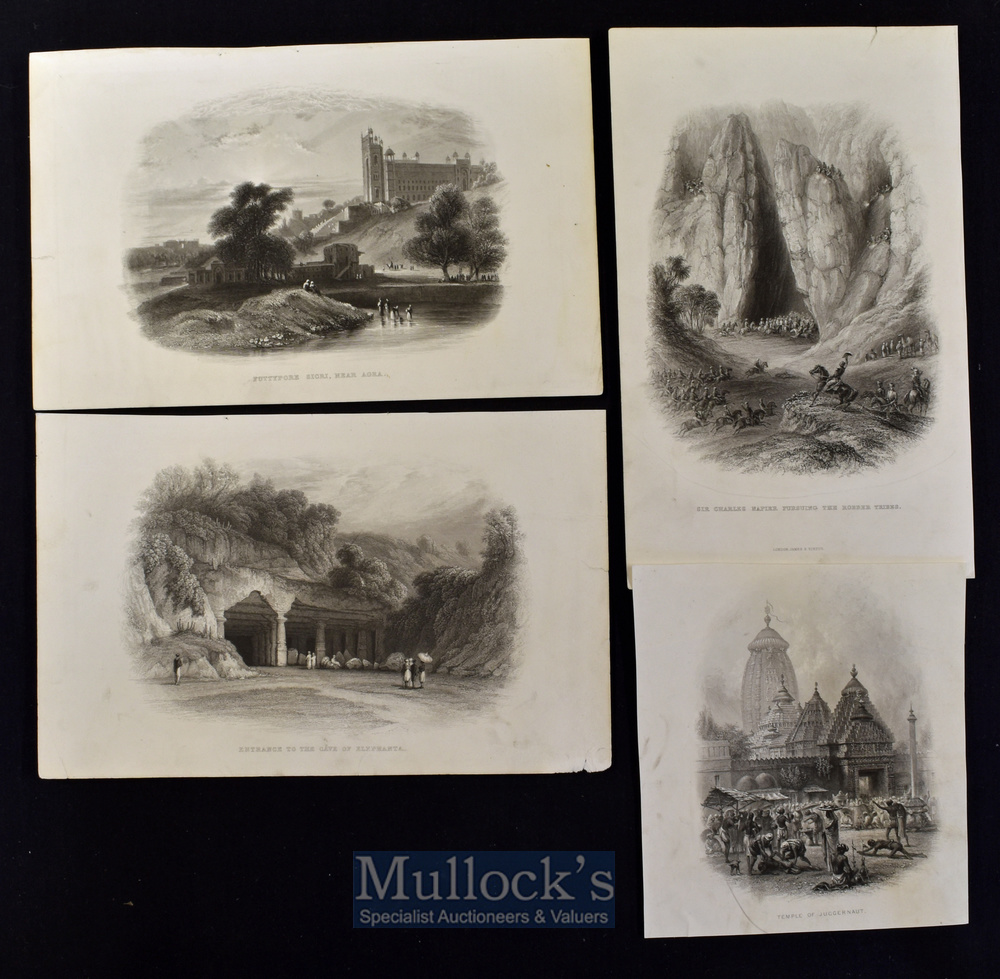 India - c1860 Eight steel engravings depicting various scenes such as Sir Charles Napier Pursuing