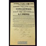 Kennet & Avon Canal 1841 Interesting Handbill giving rules and regulations for conveyance of goods