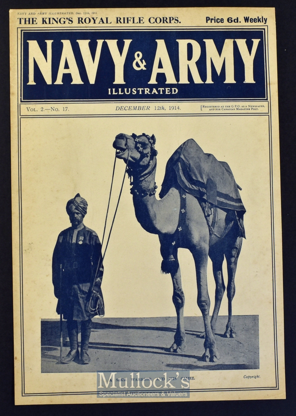 India - A Sikh Warrior and His Camel - Front Cover of Army & Navy Illustrated Magazine Dec 1914