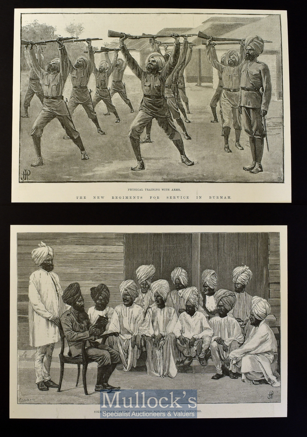 Burma / Sikh - The New Regiments for Service in Burma original engravings Physical Training With