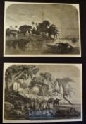 India - Two engravings after paintings by Berard The Abolutions on the Banks of the Ganges and