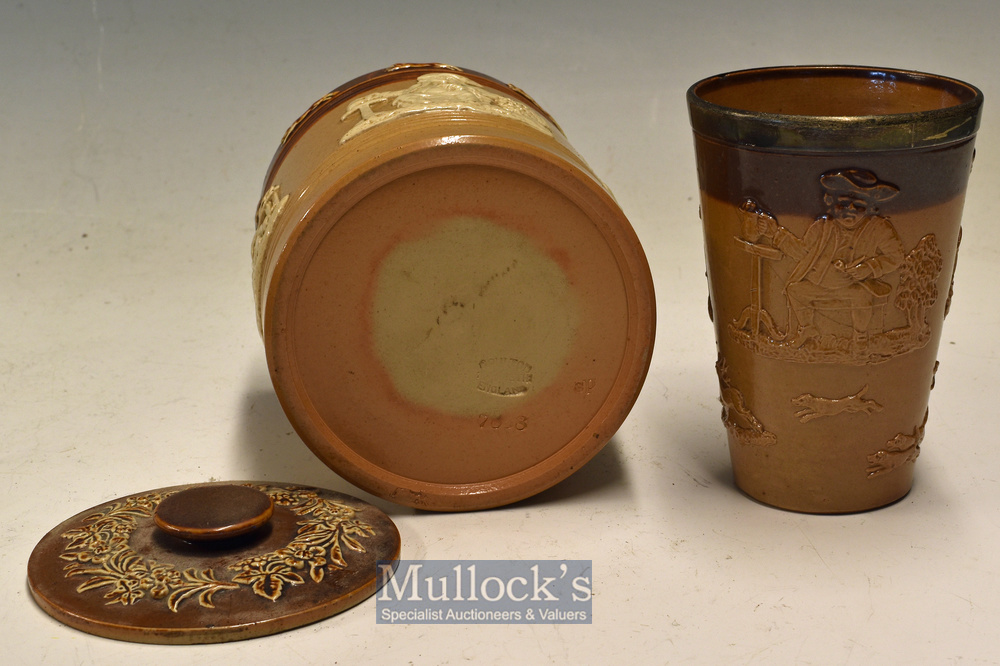 Royal Doulton – Doulton Lambeth Stoneware Pottery Tobacco Jar and Beaker the tobacco jar marked 7838 - Image 2 of 4