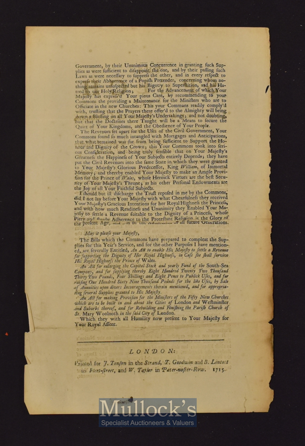 The Speech of the Speaker of the House of Commons 1715 ‘South Sea Company’ Sept 21^ upon - Image 2 of 2