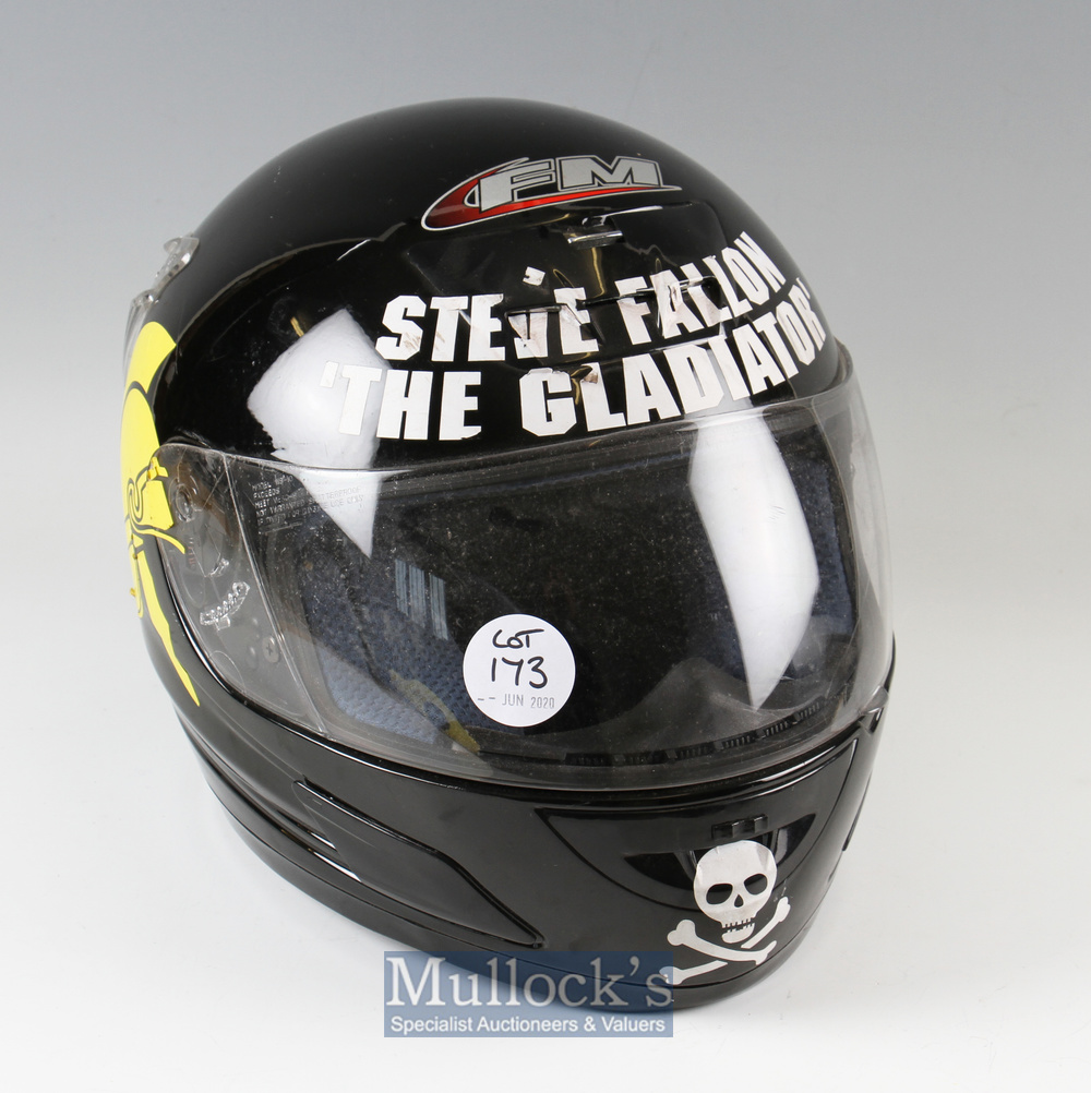 FM Motorcycle Full Face Helmet with applied stickers Steve Fallon 'The Gladiator' and helmet