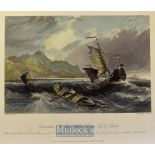 China - 1843 Termination of the Great Wall of China - Gulf of Pechcli colour engraving drawn by T