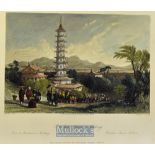 China - 1843 Porcelain Tower Nanking coloured engraving drawn y T. Allom measures 25x20cm approx