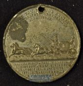 General Tom Thumb General Medallion^ Circa 1850s Obverse; Him standing with Books and Wine Bottle