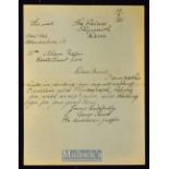 Australia 1925 – George Hurd Autograph Letter to Alan Raffin apologising for the delay in