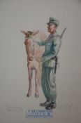 WWII Original Artwork Roman Zenzinger - water colour depiction of a German Army horse groom with a