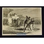 India - The Nucki-Ka-Koosti or Boxing Match at Baroda original engraving 1875 24x17cm laid to card