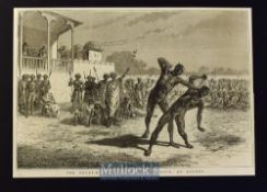 India - The Nucki-Ka-Koosti or Boxing Match at Baroda original engraving 1875 24x17cm laid to card