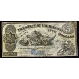 State of Louisiana - Shreveport March 10 1863^ $5 Banknote with vignette representing the South (