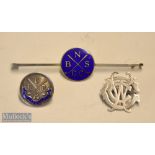 3x various Silver/Sterling Golf Club brooch^ button and pin badges - Large Blackpool North Shore