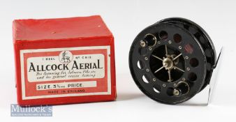 Allcock’s Redditch Aerial 3 ¾” centre pin reel in black with mottled finish to back plate^ on/off