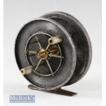 Allcock Aerial Popular 3 ½” centre pin reel with maker’s stag logo to back plate^ replacement