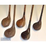 Selection of various size golf club woods (5) – James Braid driver^ J A Steer brassie^ Hearn driver^