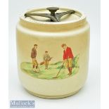 Wiltshaw and Robinson Carlton Ware Golfing Tobacco Humidor c1900: Heavy ceramic jar with period golf